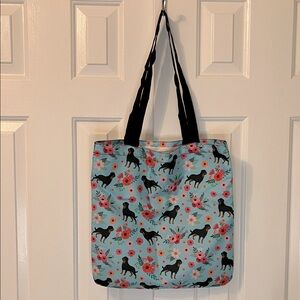 Canvas Tote Bag Rottweiler Dog Blue Floral‎ (USED ONCE)
